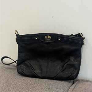 Coach Black Leather Crossbody Bag with Gold Accents